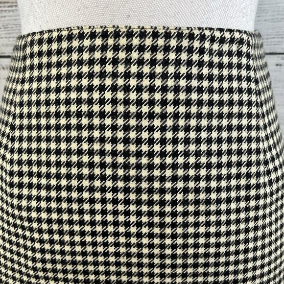 Vintage Ralph Lauren Skirt sz 6 Pet Black Ivory Hounds Tooth Wool Straight Knee - Picture 4 of 8